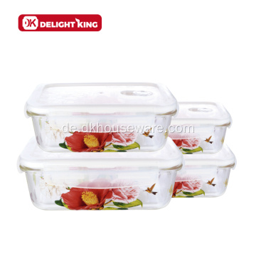 Lebensmittelbehälter aus Borosilikatglas mit individuellem Aufkleber